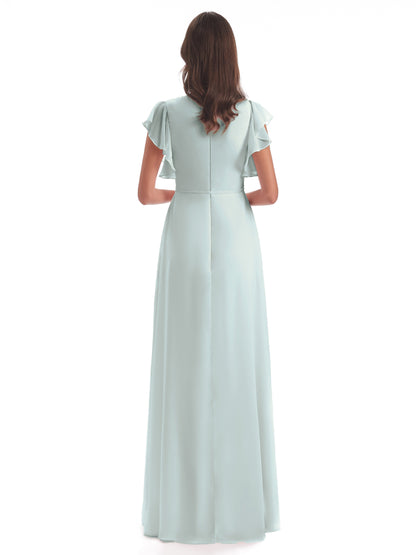 Stella Sheath Floor Length V-Neck Chiffon Bridesmaid Dresses