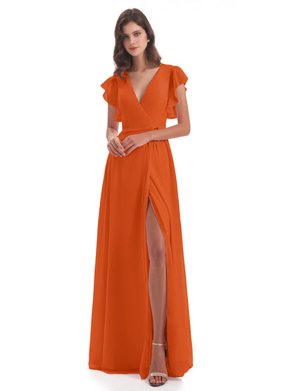 Stella Sheath Floor Length V-Neck Chiffon Bridesmaid Dresses