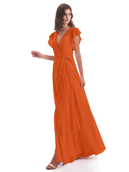 Stella Sheath Floor Length V-Neck Chiffon Bridesmaid Dresses