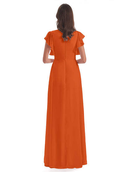 Stella Sheath Floor Length V-Neck Chiffon Bridesmaid Dresses