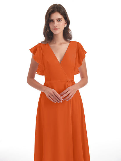Stella Sheath Floor Length V-Neck Chiffon Bridesmaid Dresses