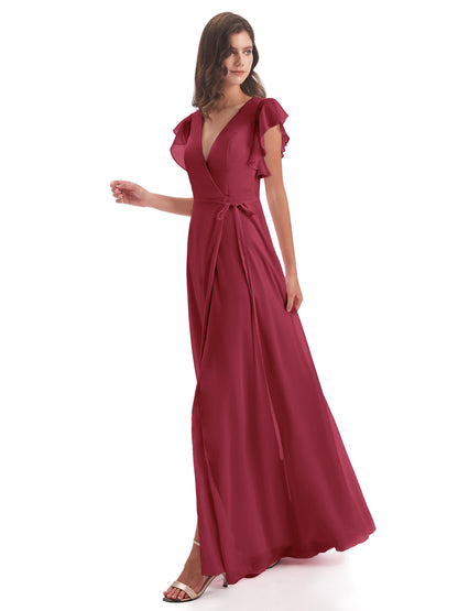 Stella Sheath Floor Length V-Neck Chiffon Bridesmaid Dresses