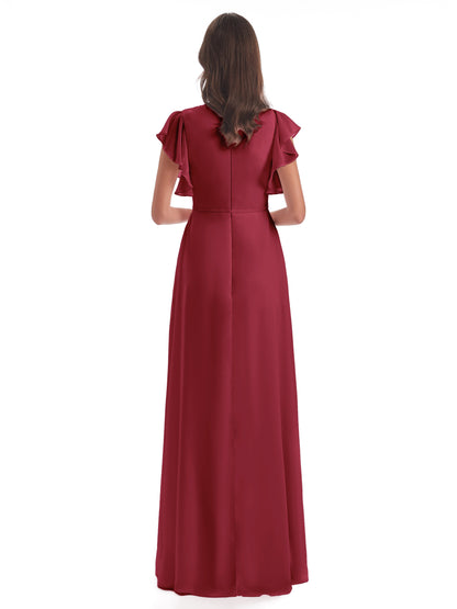 Stella Sheath Floor Length V-Neck Chiffon Bridesmaid Dresses