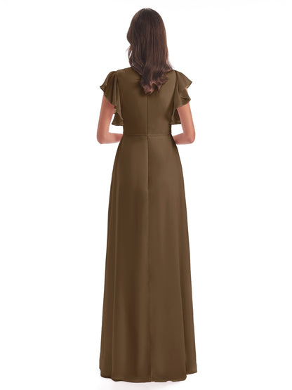 Stella Sheath Floor Length V-Neck Chiffon Bridesmaid Dresses