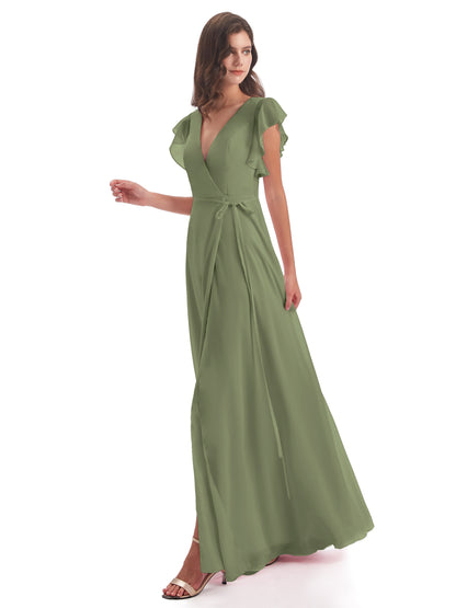 Stella Sheath Floor Length V-Neck Chiffon Bridesmaid Dresses