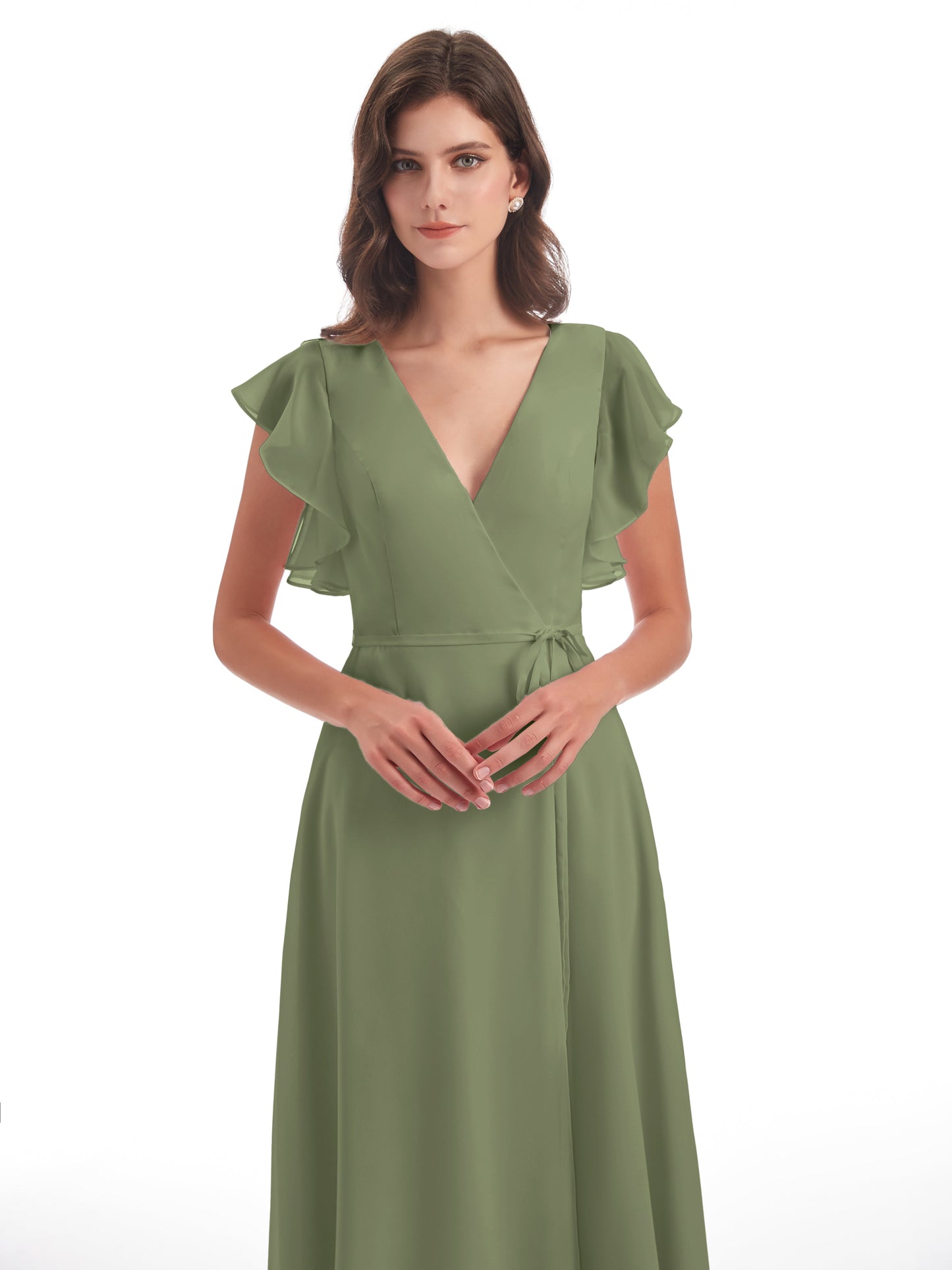 Stella Sheath Floor Length V-Neck Chiffon Bridesmaid Dresses