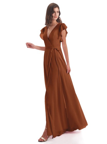 Stella Sheath Floor Length V-Neck Chiffon Bridesmaid Dresses
