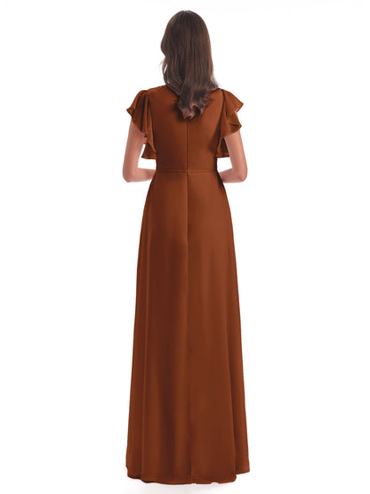 Stella Sheath Floor Length V-Neck Chiffon Bridesmaid Dresses