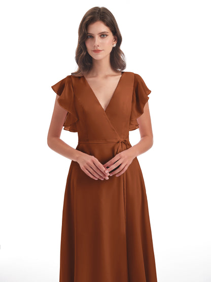 Stella Sheath Floor Length V-Neck Chiffon Bridesmaid Dresses