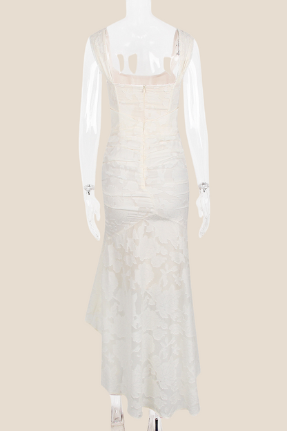 Straps Lilac Lace Ruched Mermaid Long Dress