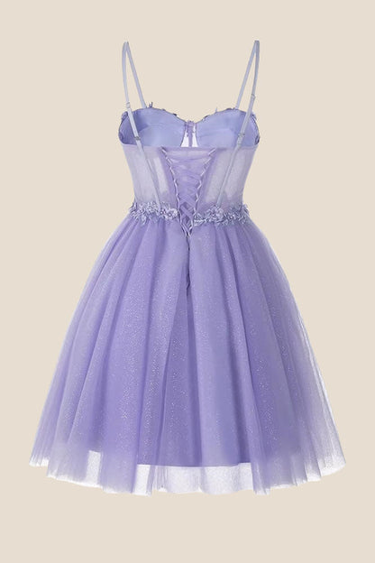 Straps Lavender Appliques Sparkle Tulle Short Dress