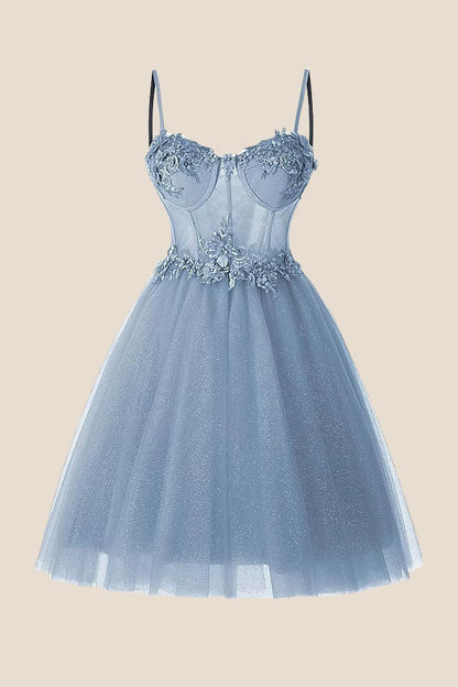 Straps Lavender Appliques Sparkle Tulle Short Dress