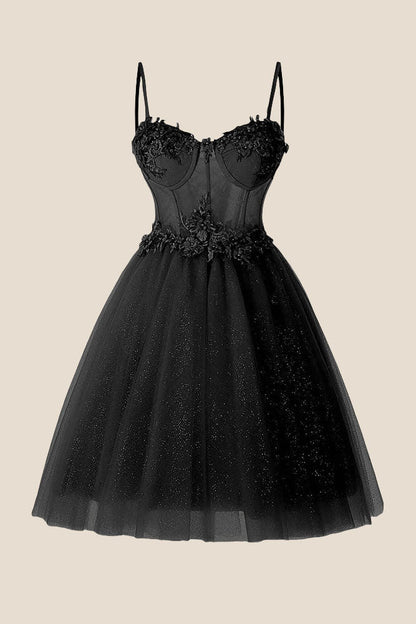 Straps Lavender Appliques Sparkle Tulle Short Dress
