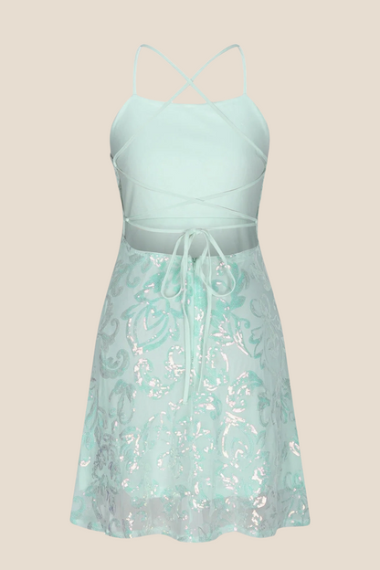 Straps Mint Green Sequin A-line Short Dress