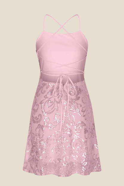 Straps Mint Green Sequin A-line Short Dress