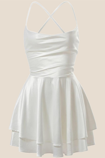 Straps Lavender Satin A-line Short Dress