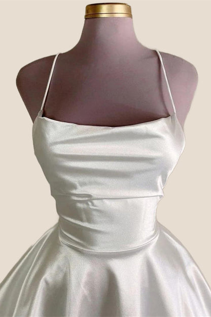Straps Royal Blue Satin A-line Short Dress