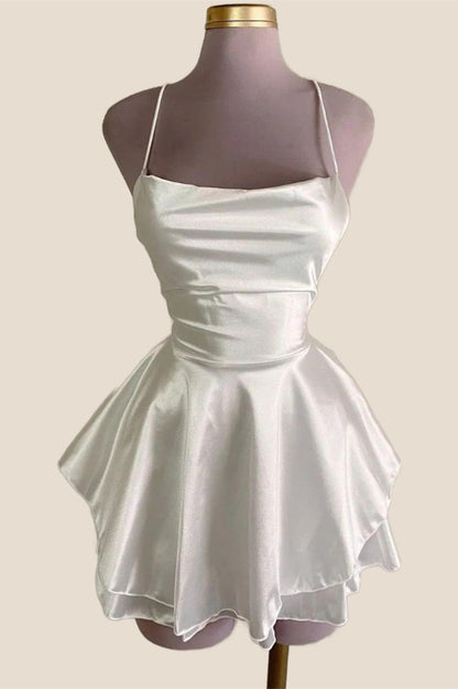 Straps Lavender Satin A-line Short Dress