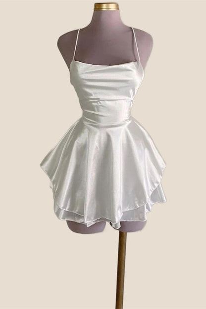 Straps Royal Blue Satin A-line Short Dress