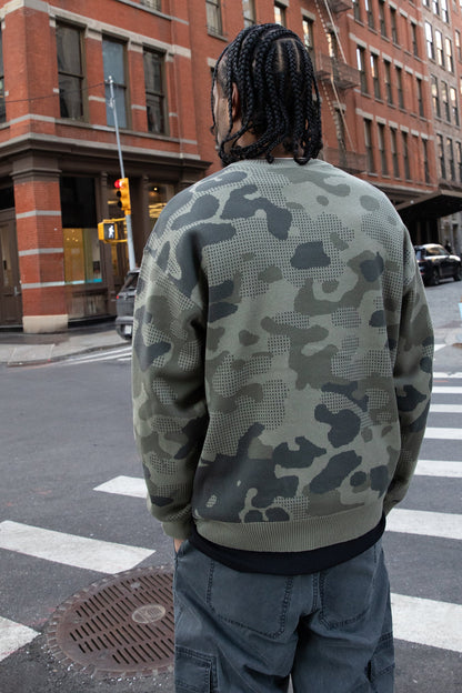 JACQUARD CAMO KNIT SWEATER