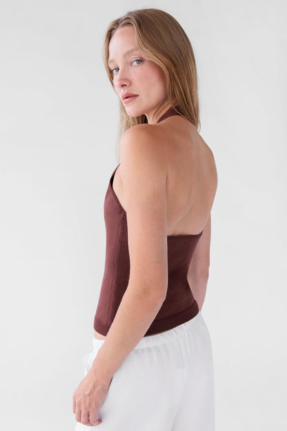 KNIT HALTER BUTTON FRONT TANK