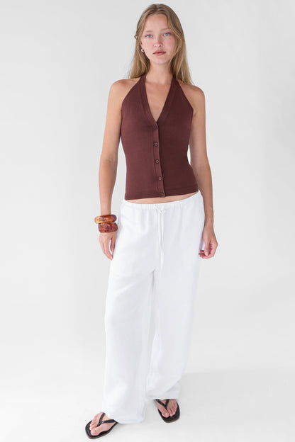KNIT HALTER BUTTON FRONT TANK