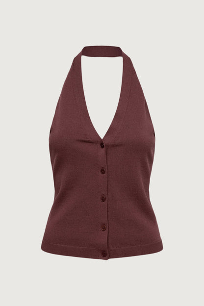 KNIT HALTER BUTTON FRONT TANK
