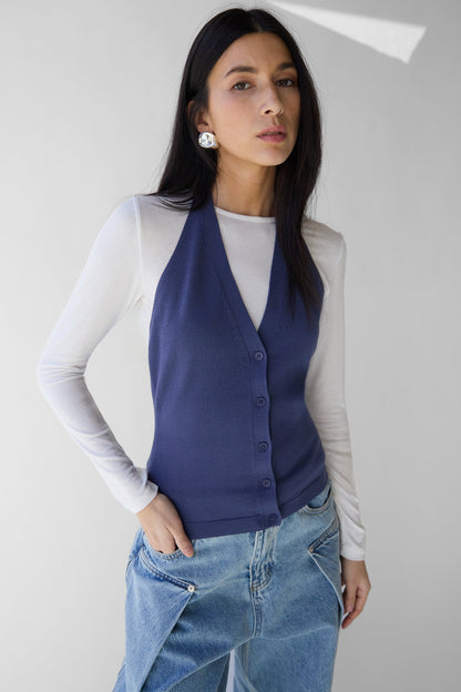 KNIT HALTER BUTTON FRONT TANK
