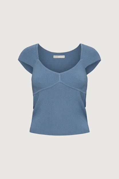 RIBBED CAP SLEEVE SHORT SLEEVE SWEATER