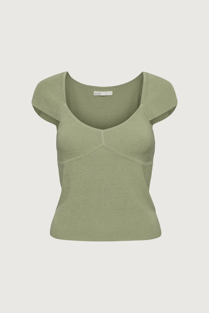 RIBBED CAP SLEEVE SHORT SLEEVE SWEATER