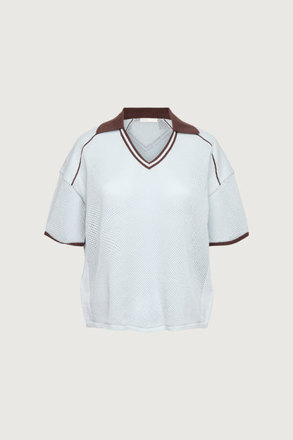 V-NECK MESH CROCHET POLO