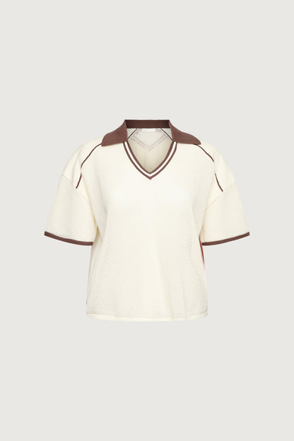V-NECK MESH CROCHET POLO