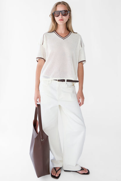 V-NECK MESH CROCHET POLO