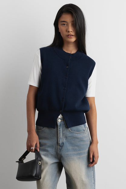 KNIT MOCKNECK BUTTON UP VEST