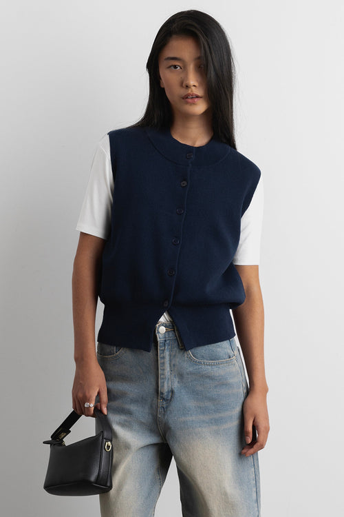 KNIT MOCKNECK BUTTON UP VEST