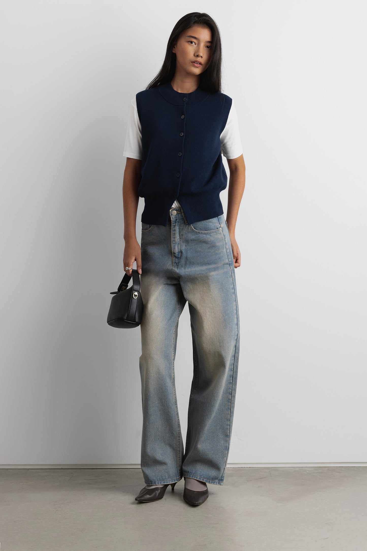 KNIT MOCKNECK BUTTON UP VEST