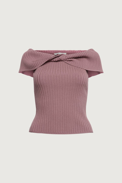 RIBBED TWIST OFF THE SHOULDER TOP