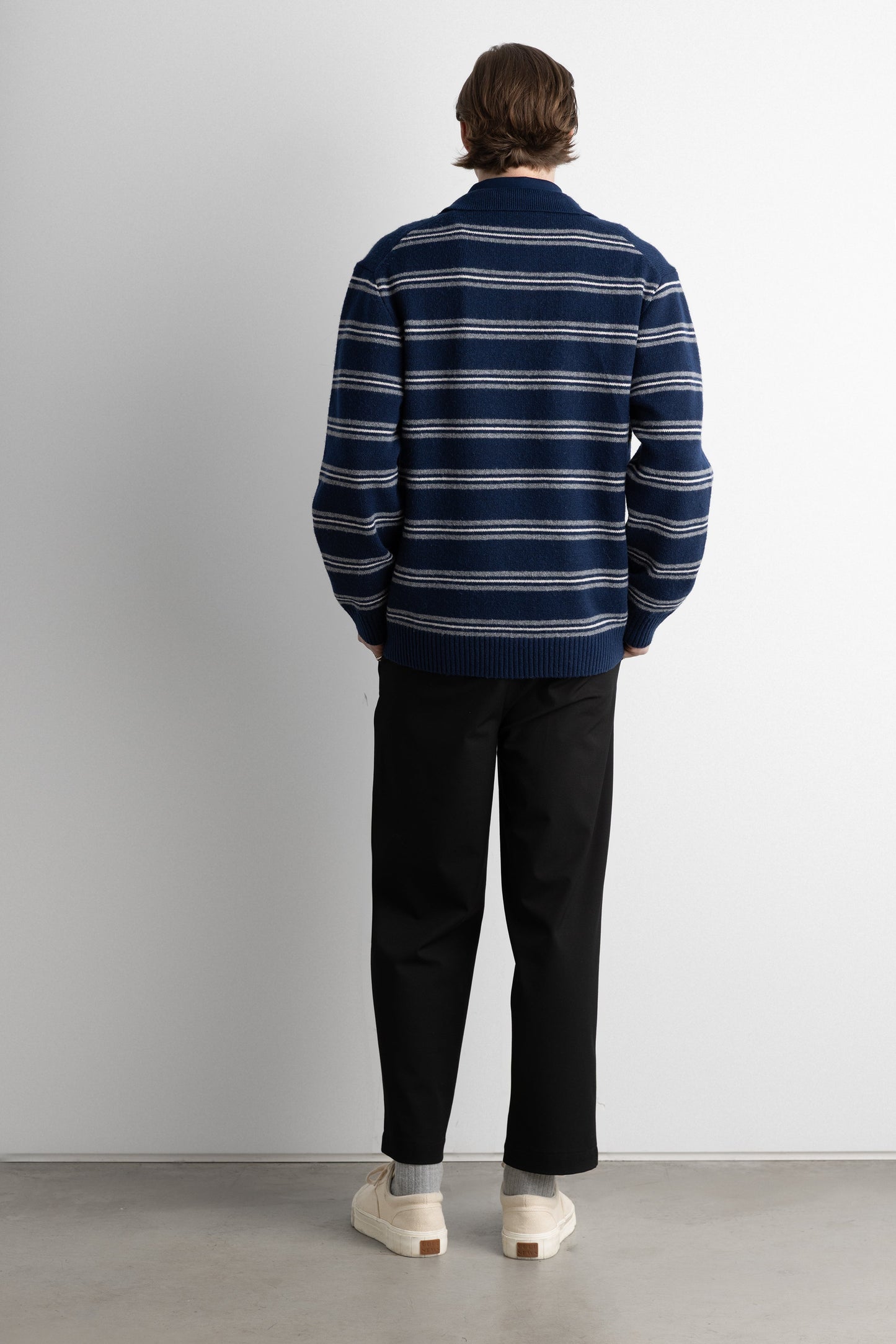 STRIPED LONG SLEEVE POLO SWEATER