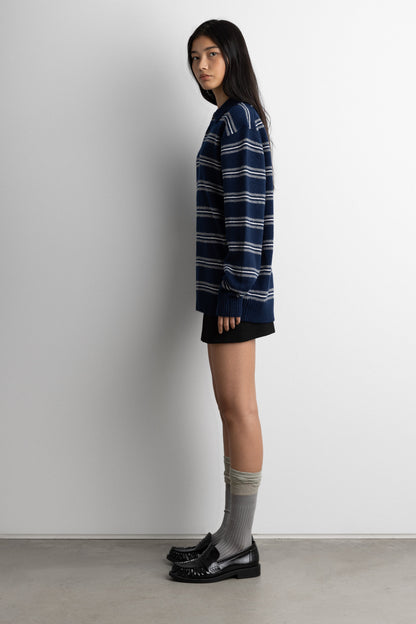 STRIPED LONG SLEEVE POLO SWEATER