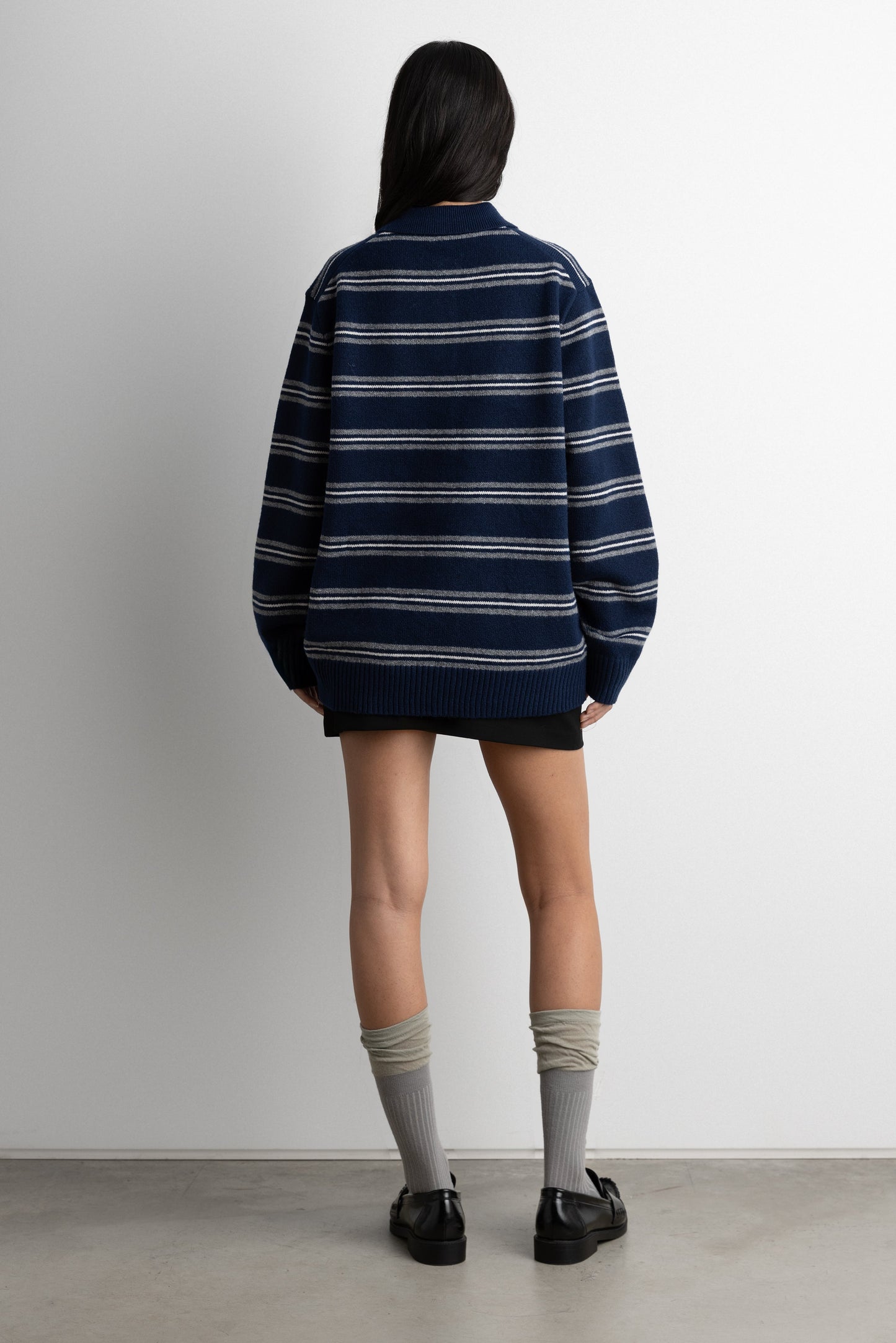 STRIPED LONG SLEEVE POLO SWEATER