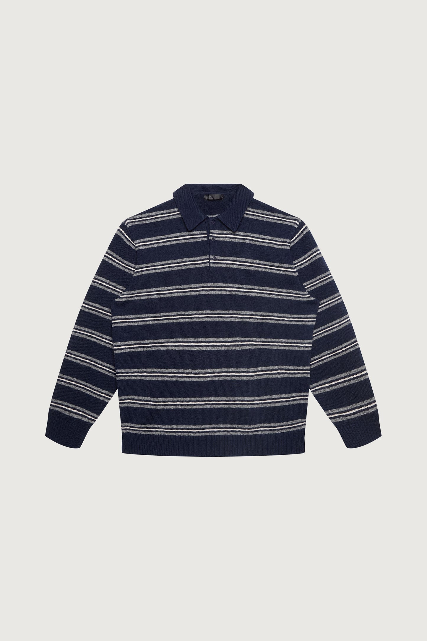 STRIPED LONG SLEEVE POLO SWEATER