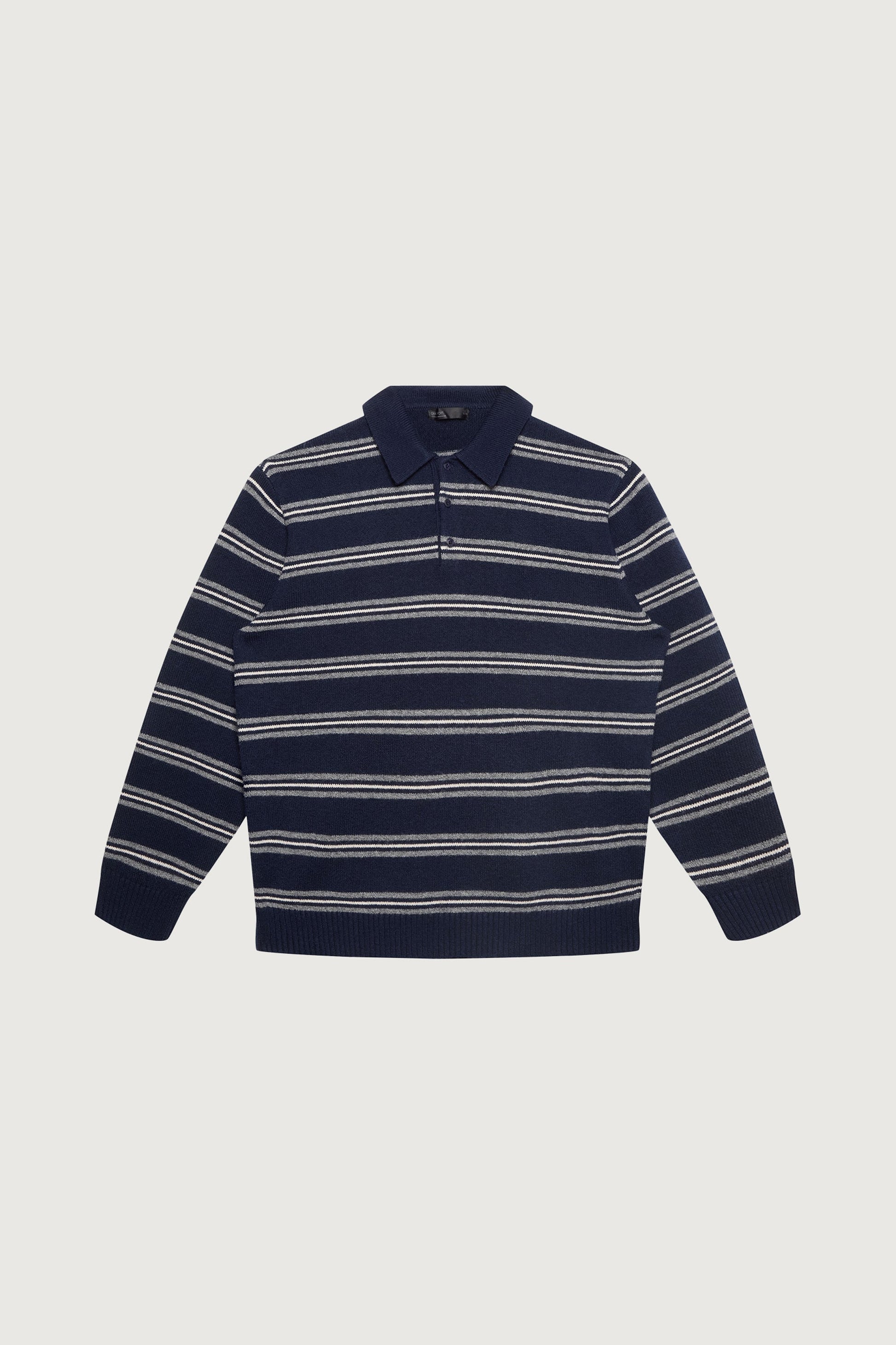 STRIPED LONG SLEEVE POLO SWEATER