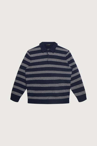 STRIPED LONG SLEEVE POLO SWEATER