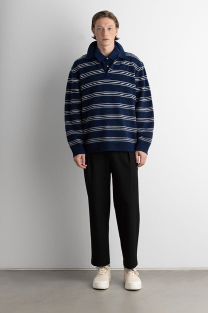 STRIPED LONG SLEEVE POLO SWEATER