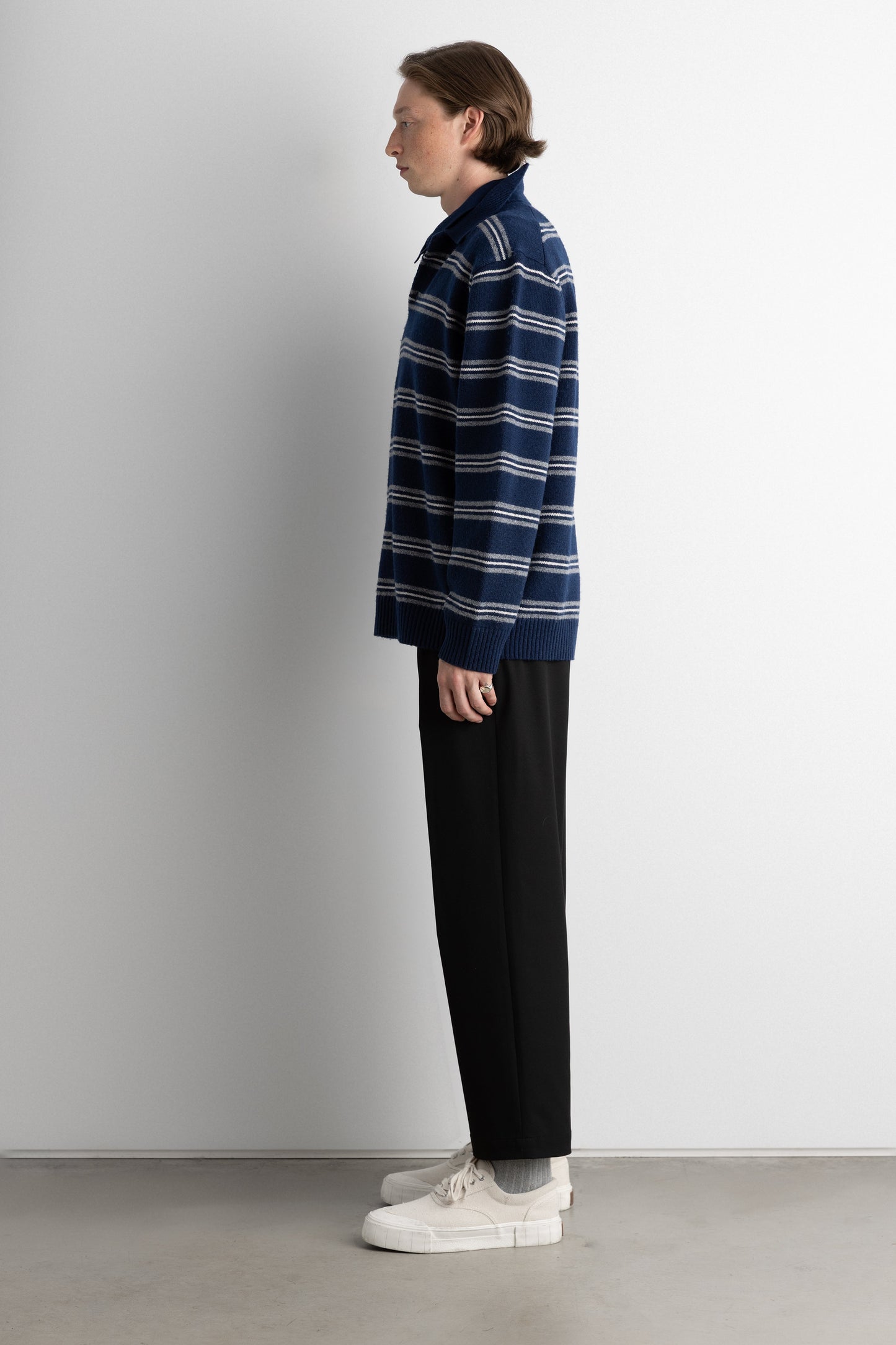 STRIPED LONG SLEEVE POLO SWEATER
