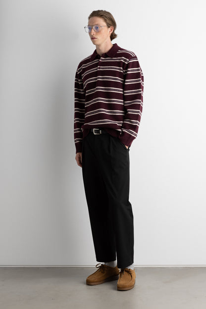 STRIPED LONG SLEEVE POLO SWEATER