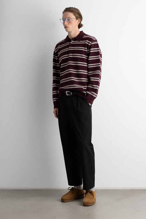 STRIPED LONG SLEEVE POLO SWEATER