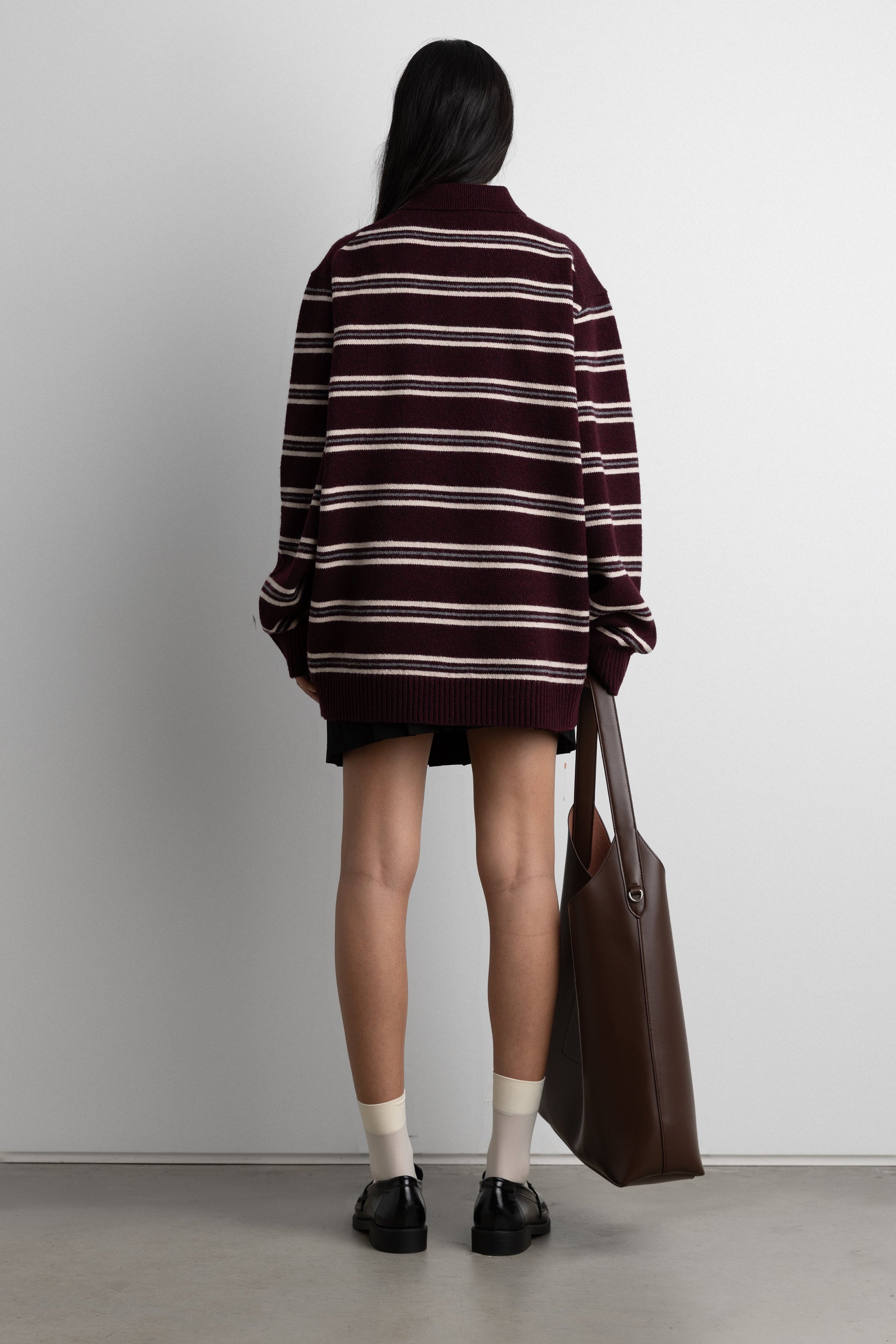 STRIPED LONG SLEEVE POLO SWEATER