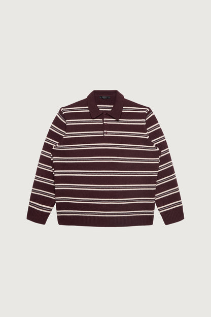 STRIPED LONG SLEEVE POLO SWEATER