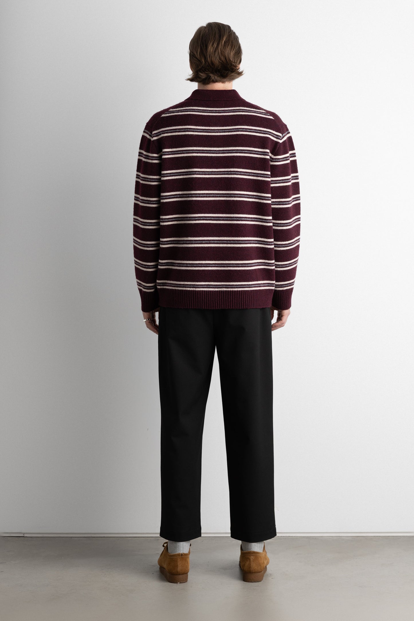 STRIPED LONG SLEEVE POLO SWEATER